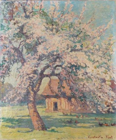 Constantin FONT - 1890-1954 ARBRES EN FLEURS Huile sur toile, signée en bas à droite....