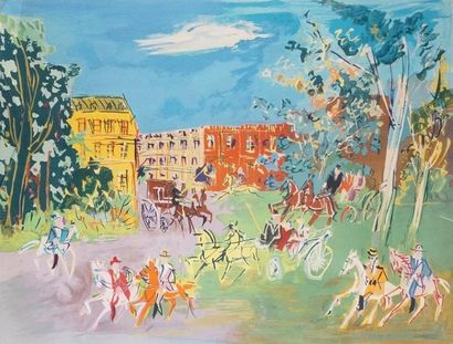 Jean DUFY - 1888-1964 LES CALÈCHES Lithographie, signée et numéroté 115/225. 58 x...