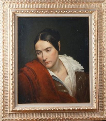 Merry-Joseph BLONDEL (1781-1853) PORTRAIT DE FEMME À LA ROBE ROUGE, vers 1840 Huile...