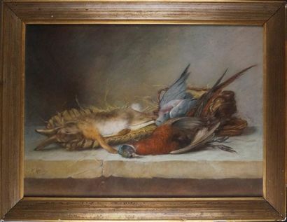 Ferdinand ATTENDU (vers 1845-1908) NATURE MORTE DE CHASSE AU LAPIN, AU FAISAN ET...