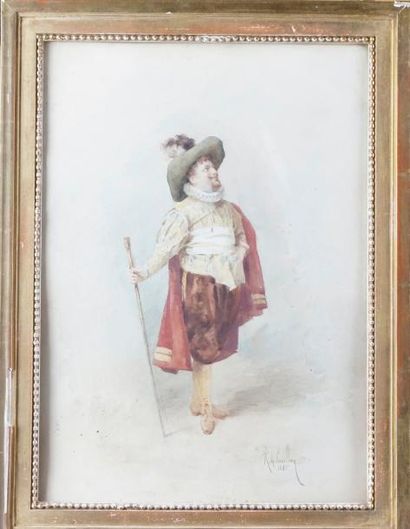 Louis-Robert de CUVILLON (1848-1931) LE MOUSQUETAIRE, 1885 Aquarelle, signée et datée...
