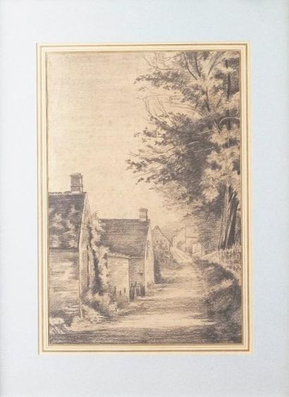 École Française du XIXe siècle RUE DE VILLAGE Fusain. 35 x 23 cm