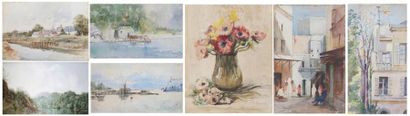 Laure BROUARDEL (active entre 1890 et 1919) Six aquarelles, cinq d'entre elles signées...