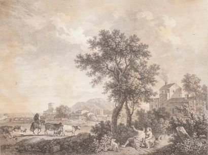 François VIVARES (1709-1780) d'après Francesco ZUCCARELLI PAYSAGE D'Italie Eau-forte...