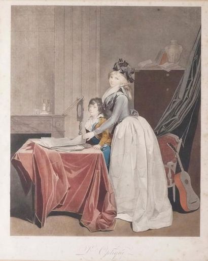 J.F.CAZENAVE (né vers 1770) d'après Léopold BOILLY L'OPTIQUE, 1793 Gravure en couleurs...