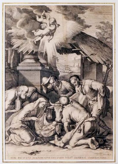 D'après Jacopo BASSANO (1515-1592) ADORATION DES BERGERS Burin et pointe sèche d'époque...