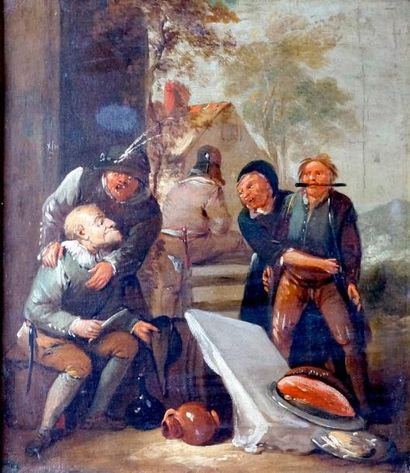 Attribué à Egbert van HEEMSKERCK (1634-1704) RIXE PENDANT UN DÉJEUNER Huile sur toile....
