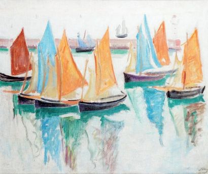 Jean PUY - 1876-1960 LE PORT, 1914 Huile sur toile, signée en bas à droite. 54 x...