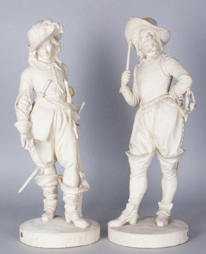 Edmond LEVEQUE (1814-1874) ROLANDO GIL BLAS Paire de statuettes en plâtre patiné...