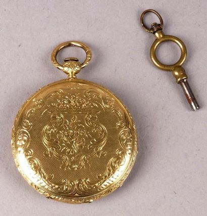 null MONTRE DE GOUSSET en or, vers 1850, à décor de cartouche feuillagé sur fond...