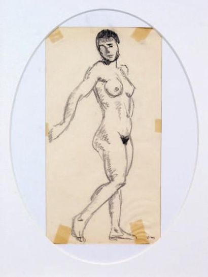Albert MARQUET - 1875-1947 LE NU Fusain, monogrammé en bas à droite. 20 x 10,8