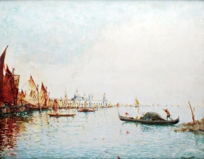 Albert DUPRAT - 1882-1874 VENISE, LE GRAND CANAL Huile sur panneau, signée en bas...