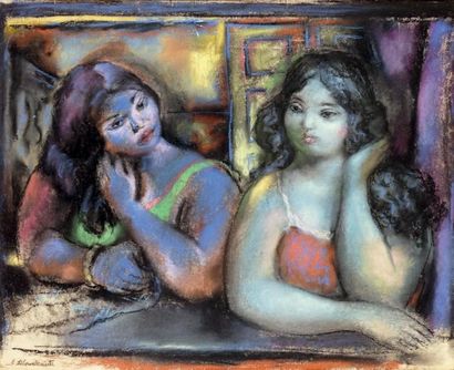 Emilio DI CAVALCANTI - 1897-1976 LES DEUX AMIES Pastel, signé en bas à gauche. 35,5...