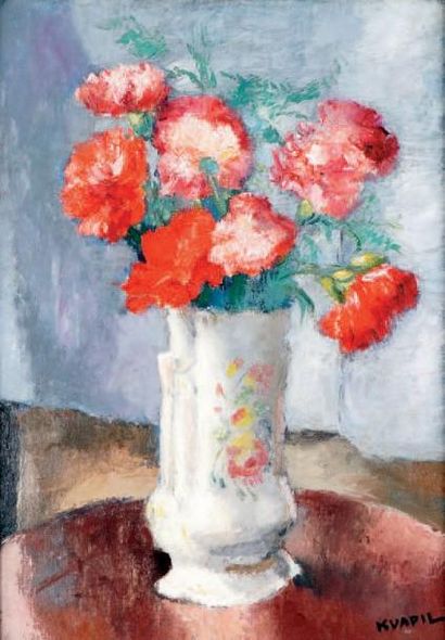 Charles KVAPIL - 1884-1957 VASE DE FLEURS Huile sur toile, signée en bas à droite....