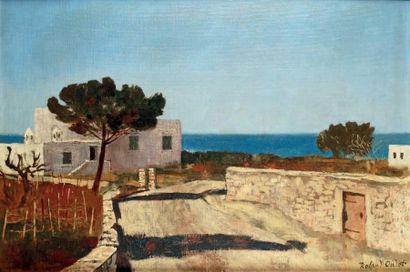 Roland OUDOT - 1897-1981 ROUTE À ANACAPRI (ÎLE DE CAPRI), 1958 Huile sur toile, signée...