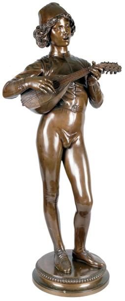 Paul DUBOIS - 1827-1905 LE CHANTEUR FLORENTIN, 1865 Épreuve en bronze à patine brune,...