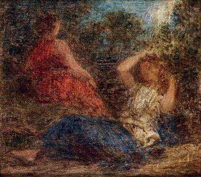 Henri FANTIN-LATOUR - 1836-1904 DEUX BAIGNEUSES, 1904 Huile sur toile, signée FANTIN...