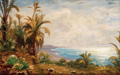 Ernest Carl KOERNER - 1846-1927 BORDIGHERA, 1924 Huile sur carton toilé, signée et...