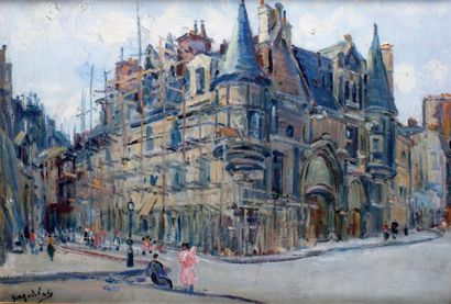 Gustave MADELAIN - 1867-1944 PARIS, L'HÔTEL DE SENS Huile sur toile, signée en bas...