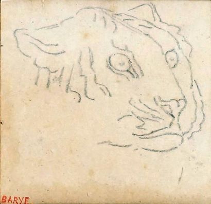 Antoine Louis BARYE - 1796-1875 TIGRE Crayon sur papier, signé du cachet. Porte en...