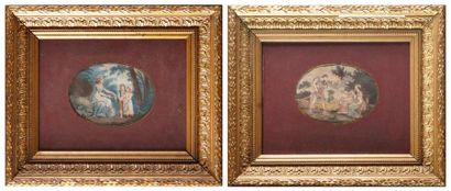 ECOLE FRANÇAISE début du XIXe siècle PAIRE DE GRAVURES en pointillé rehaussées d'aquarelle...