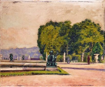 MERAUD, école française du XXe siècle VERSAILLES, LE GRAND PARTERRE D'EAU, 1935 Huile...