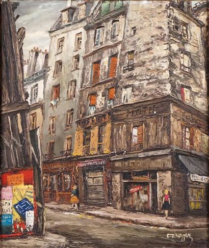 Émile BOYER - 1877-1948 PARIS, RUE DES LOMBARDS Huile sur toile signée en bas à droite....