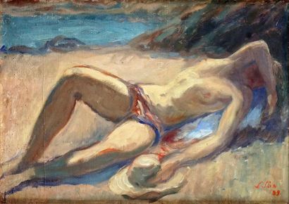 Louis SÜE - 1875-1968 LA BAIGNEUSE, 1939 Huile sur toile signée et datée en bas à...