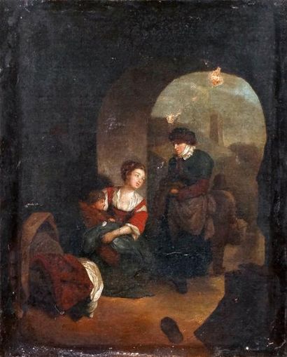 ÉCOLE HOLLANDAISE, d'après Cornelis BEGA MATERNITÉ Huile sur toile. 40 x 32