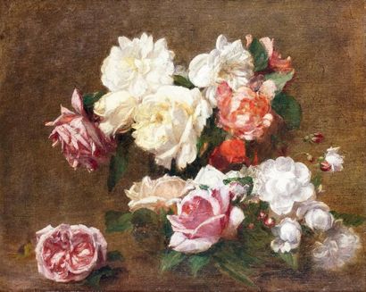 Victoria FANTIN-LATOUR - 1840-1926 LES ROSES, 1892 Huile sur toile signée «V. Dubourg»...