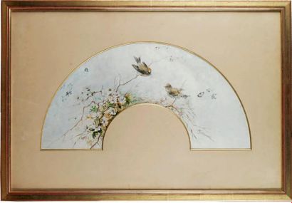 Hector GIACOMELLI - 1822-1904 PROJET D'ÉVENTAIL Aquarelle signée en bas à droite....