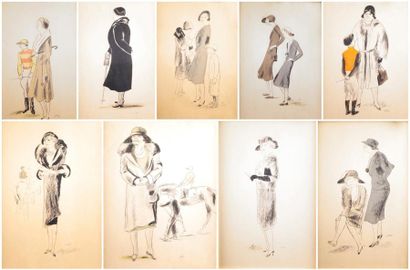 Jean DON - 1900-1985 Suite de neuf caricatures en chromolithographie. Dim. Environ...