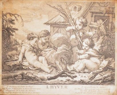Claude Augustin DUFLOS (1700-1786) d'après François BOUCHER L'HYVER Burin d'époque...