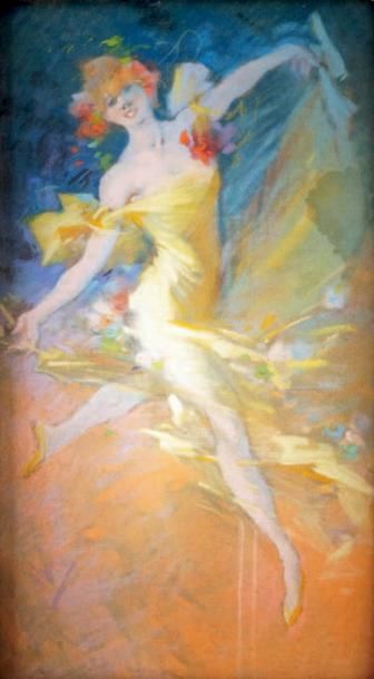 Jules CHERET - 1836-1932 LA DANSEUSE Pastel sur toile signé en bas à gauche. 41 x...