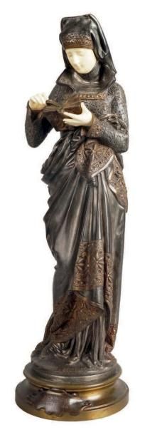 Albert-Ernest CARRIER-BELLEUSE - 1824-1887 LA LISEUSE Sculpture chryséléphantine...