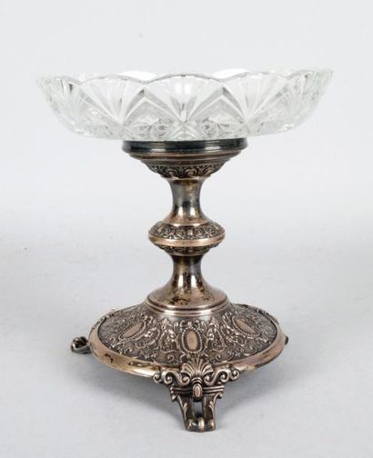 null BAGUIER en cristal moulé avec pied en argent d'époque Napoléon III à décor de...
