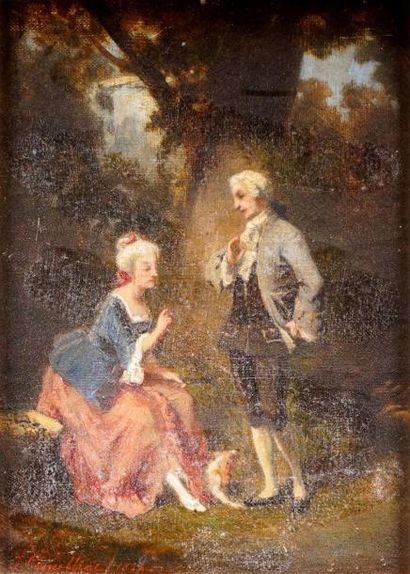 Jules CORNILLIET - 1830-1886 SCÈNE GALANTE, 1852 Huile sur toile signée et datée...