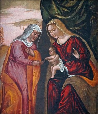 Ecole Veneto-Crétoise du XVIIe siècle Vierge à l'Enfant avec Sainte-Anne Panneau...