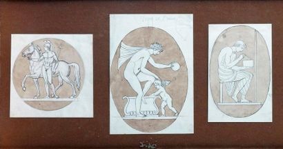 Michel NITOT (1759 - vers 1800) Vénus et l'Amour - Guerrier antique - Peintre Encre...