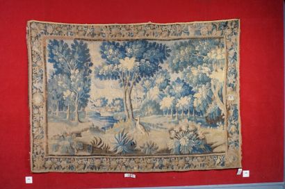 AUBUSSON - FELLETIN, XVIIIe siècle TAPISSERIE Verdure en laine à décor de paysage...