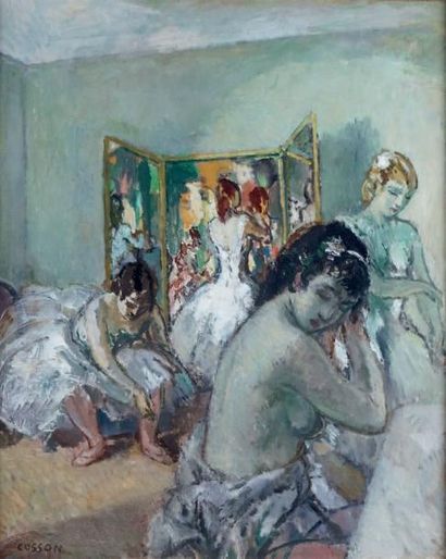 Marcel COSSON - 1878-1956 BALLERINES DANS LEUR LOGE Huile sur toile signée en bas...