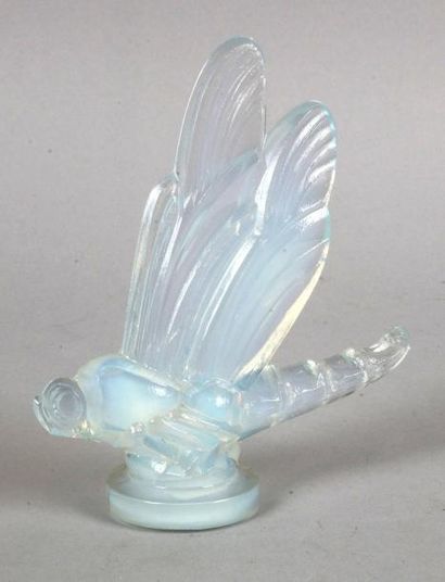 SABINO PARIS BOUCHON DE RADIATEUR LIBELLULE en verre opalescent. Haut.: 15 cm
