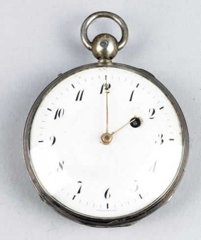 null MONTRE DE GOUSSET à verge en argent vers 1800, cadran émaillé à chiffres arabes...