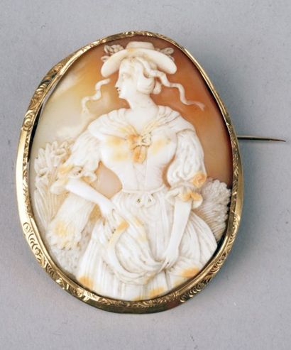 null CAMÉE COQUILLAGE figurant Cérès monture en métal doré gravé. XIXe siècle. 5,7...