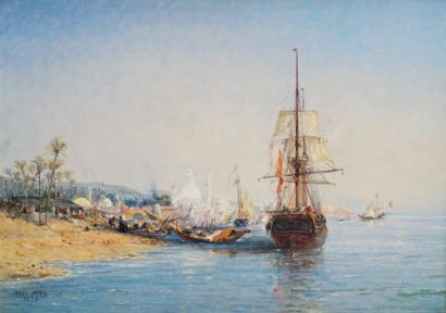 Jules NOËL - 1810-1881 RIVAGES DU BOSPHORE, 1879 Huile sur toile signée et datée...