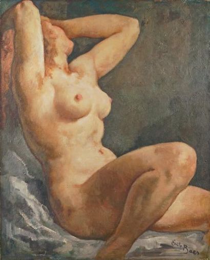 Émile BAES - 1879-1954 NU ASSIS, PARIS Huile sur toile signée en bas à droite. 100...
