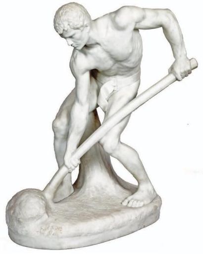 Alfred BOUCHER - 1850-1934 À LA TERRE, 1898 Sculpture en marbre blanc de carrare...