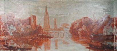 André MAIRE - 1898-1984 BRUGES Huile sur toile signée en bas à gauche. 165 x 378