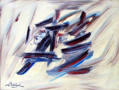 Edgar STOEBEL (1909-2001) COMPOSITION Huile sur toile signée en bas à gauche. 50...