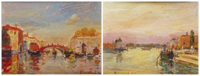 Maurice BOMPARD (1857-1936) VENISE, L'ENTRÉE DU GRAND CANAL LE PONT Huiles sur toile...